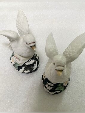 Price Products vintage white porcelain dove figurines perched on rocky bases